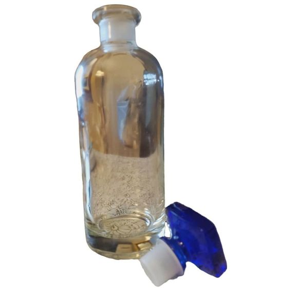Vintage Apothecary Glass DecanterS (2) 10" Blown Bottles, Cobalt Blue Stoppers - Picture 1 of 9